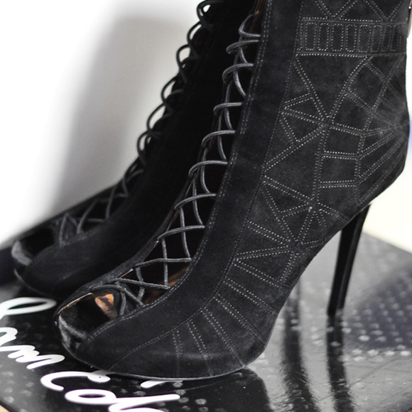 Sam Edelman Queenie Bootie Open-toe Corset Suede shoes heels US Women 9.5 - Picture 1 of 16